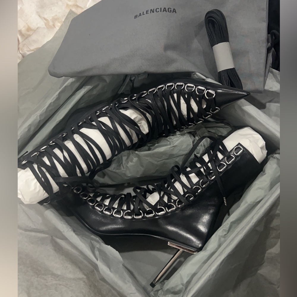 Balenciaga Corset Lace Up Knife Boots in Black